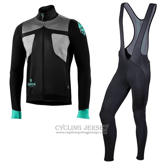 2019 Cycling Jersey Bianchi Sky Blue Black Long Sleeve And Bib Tight